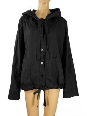 Album di Famiglia Black Oversized Avant Garde Hooded Cotton Lightweight Jacket